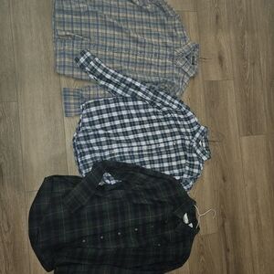 Casual Men's  Flannel Plaid Button-Down Shirts - Blue, Green, and Gray Lot of 3